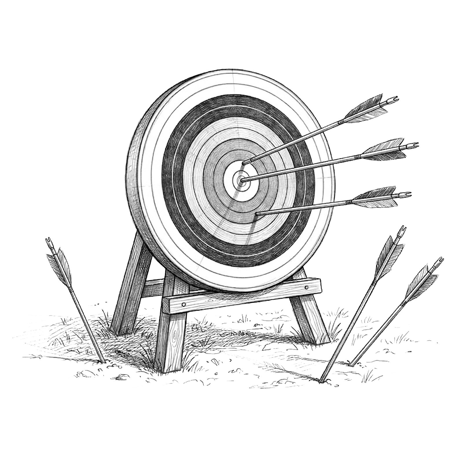 Illustration of an archery target with arrows hitting the center, representing leadership alignment, performance focus, and strategic talent outcomes through RHR’s Leadership Assessment, Coaching, and Development Solutions.