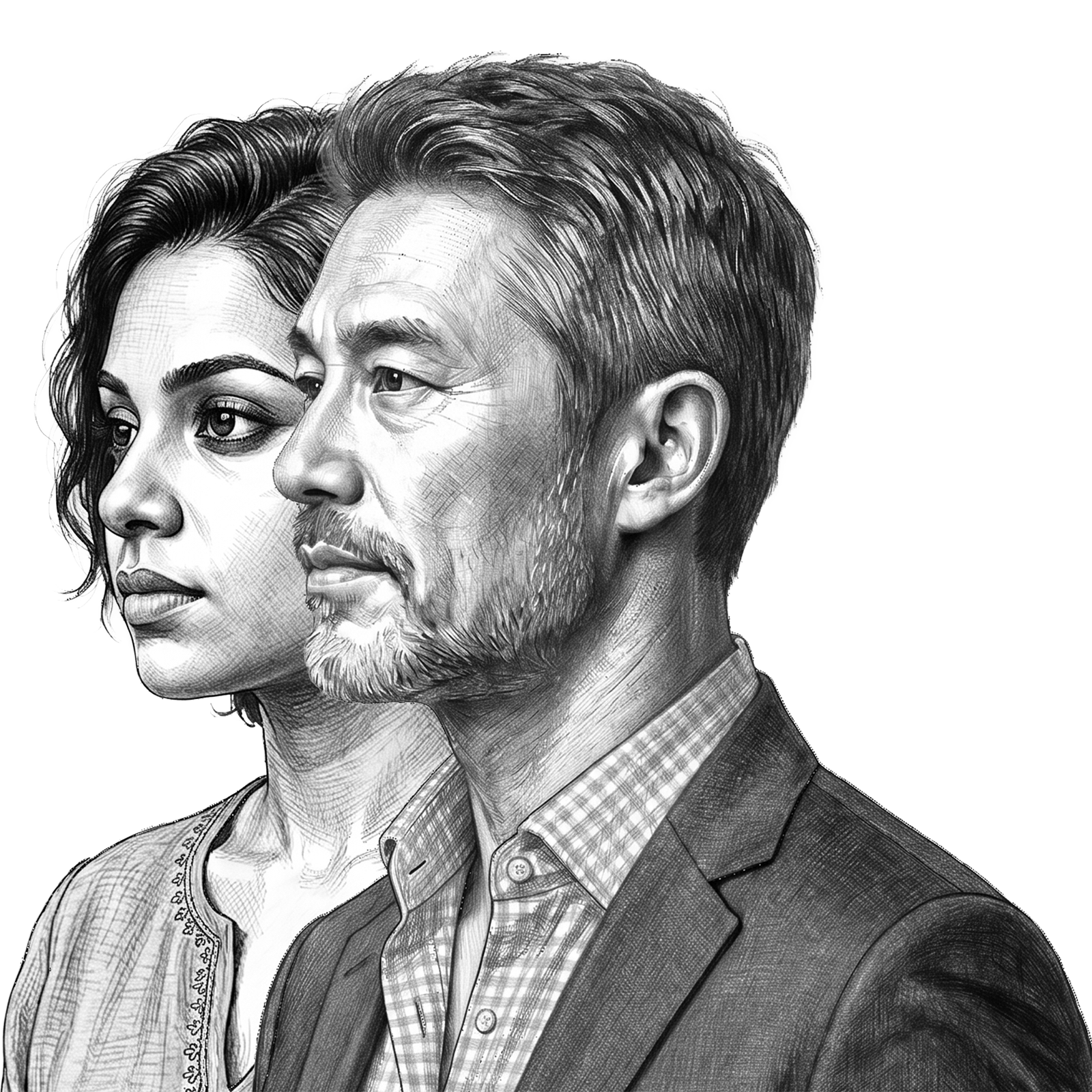 Illustration of two confident business leaders in profile, representing executive presence, leadership insight, and professional development through RHR’s Leadership Assessment, Coaching, and Development Solutions.