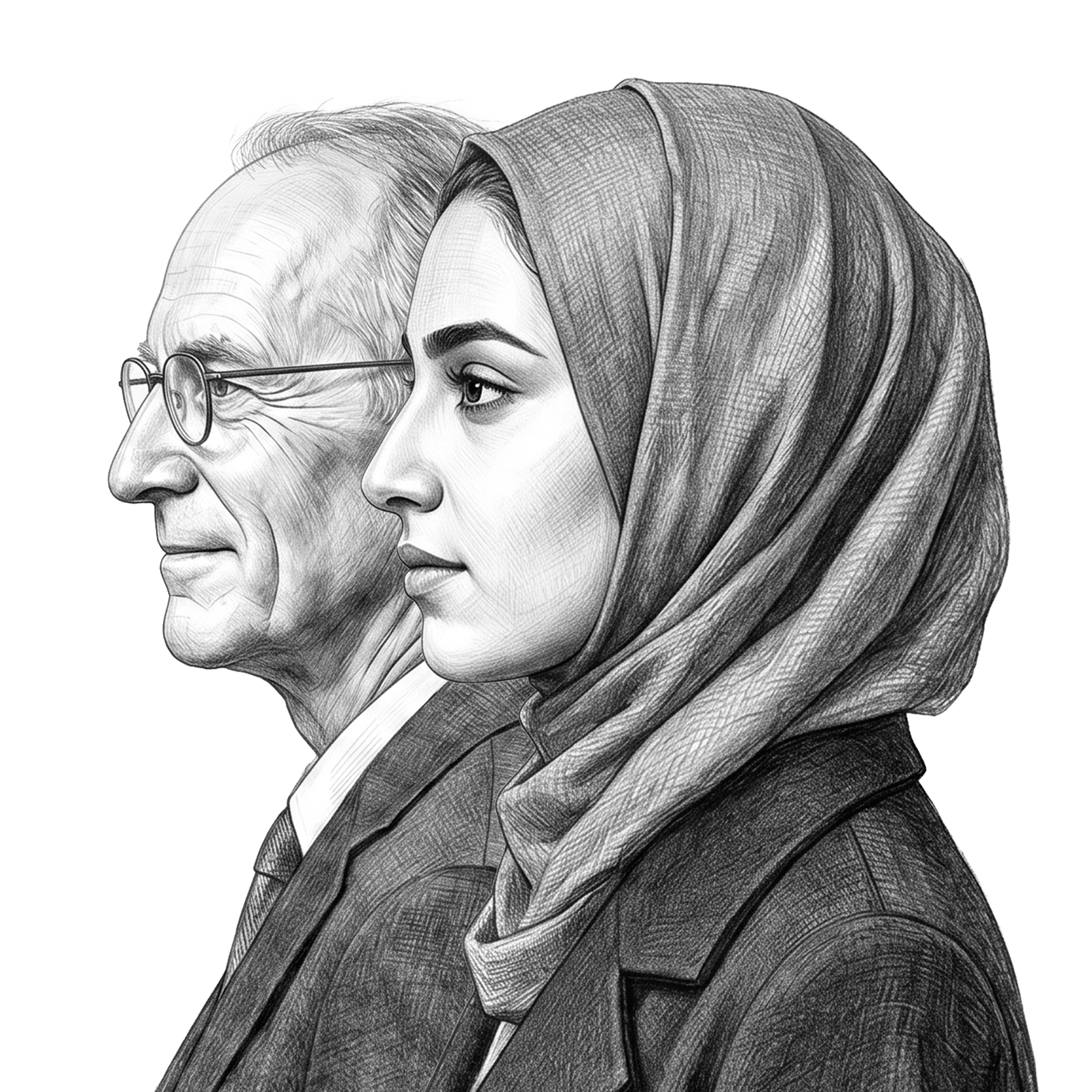 Illustration of two confident business leaders in profile, representing executive presence, leadership insight, and professional development through RHR’s Leadership Assessment, Coaching, and Development Solutions.