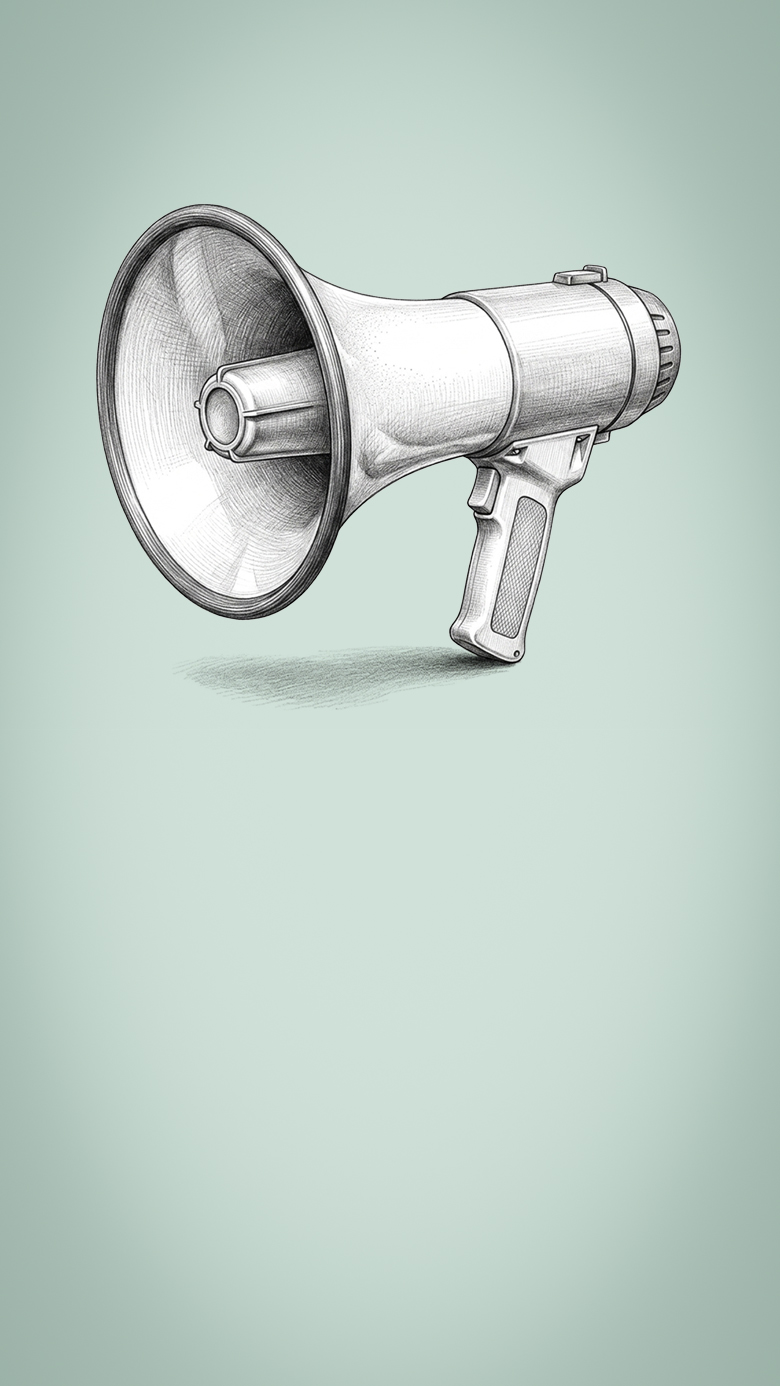 Megaphone graphic representing RHR’s brand refresh and focus on leadership, performance, and organizational clarity.