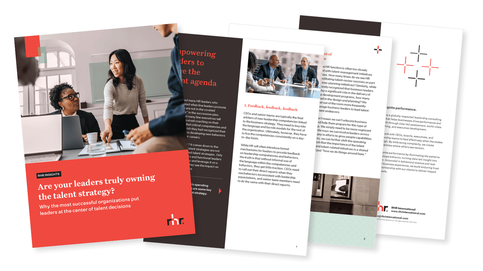 Cover and inside pages of a leadership strategy guide titled “Are your leaders truly owning the talent strategy?” focused on leadership accountability, talent decisions, and organizational performance.