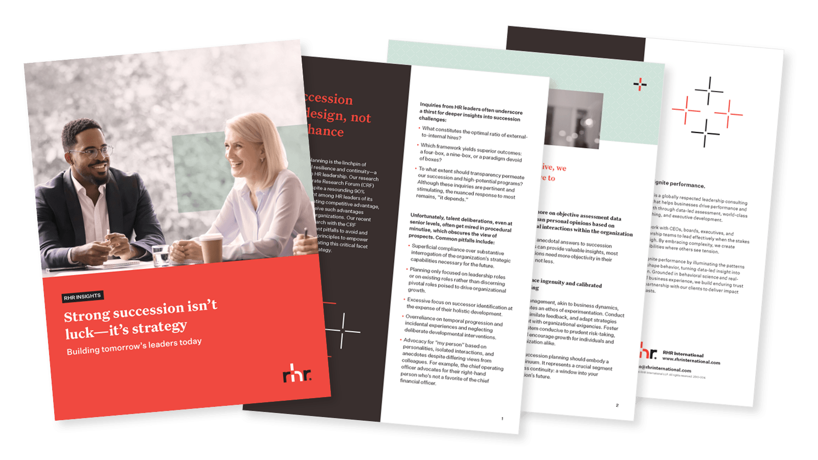 Cover and inside pages of a succession planning guide titled “Strong succession isn’t luck—it’s strategy” focused on leadership pipeline development, future talent, and long-term organizational success.