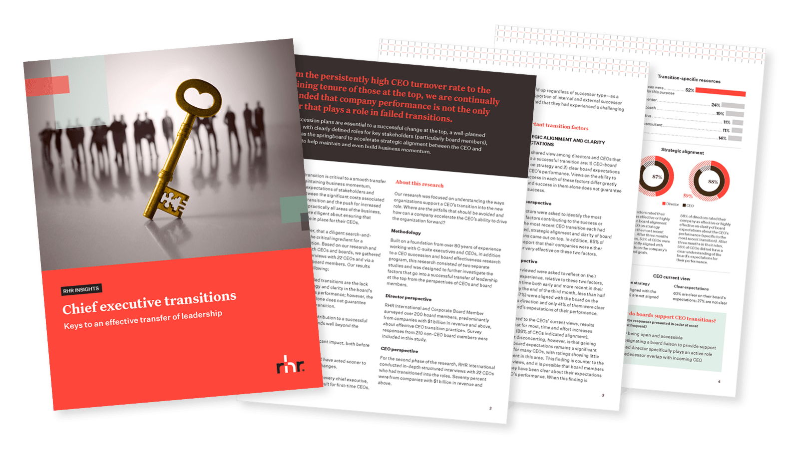 Cover and inside pages of a leadership transition guide titled “Chief executive transitions” focused on CEO succession, executive onboarding, and effective leadership transfer.